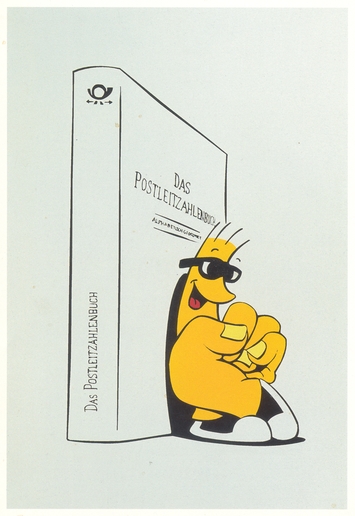 Postleitzahlbuch mit Komikfigur Rolf