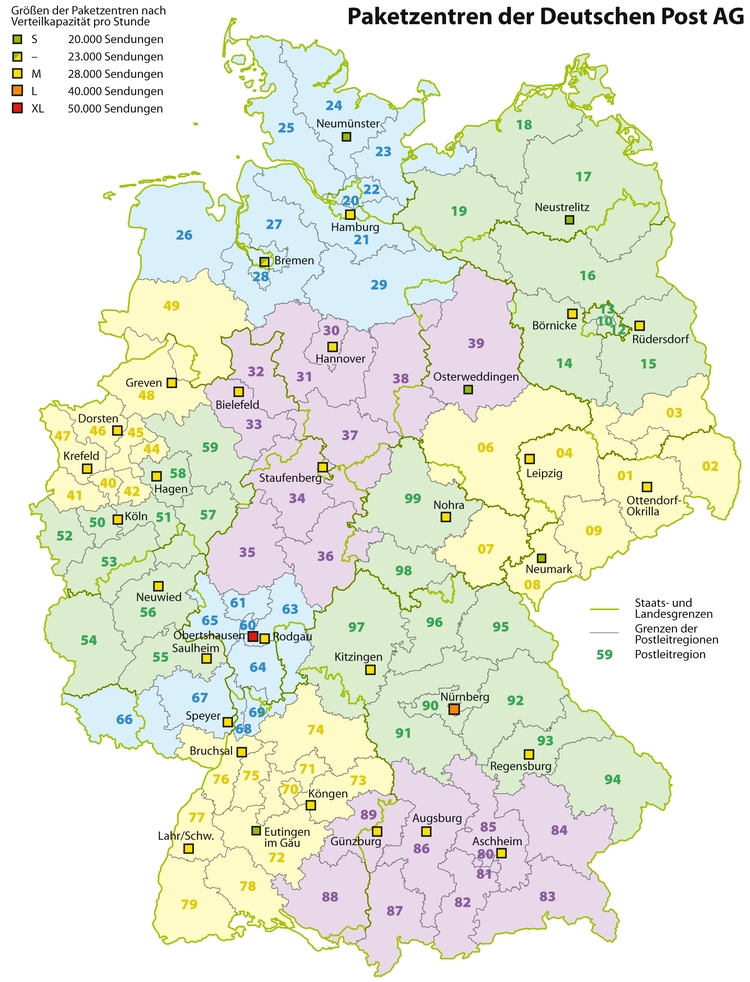 Karte Frachtpostzentren/Paketzentren