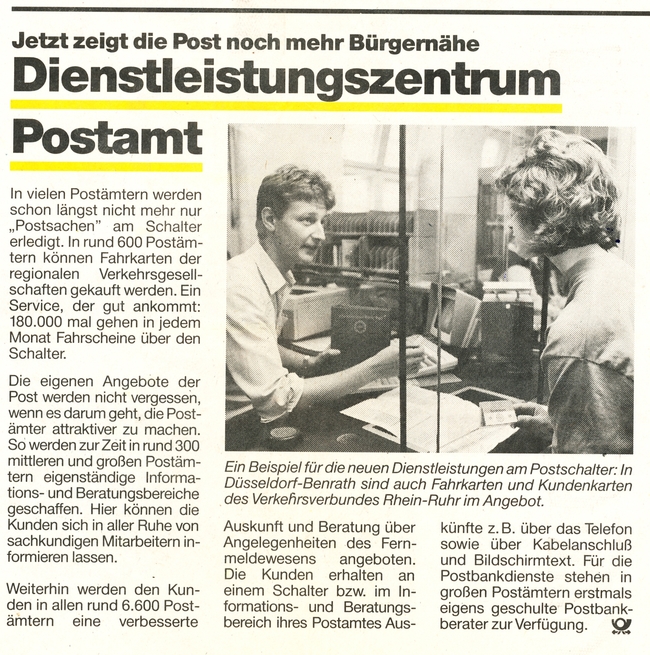 aus „Zeitung für Postkunden” 1/1989 Dienstleistungen am Schalter