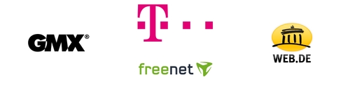 Logos Deutsche Telekom, GMX, web.de und freenet